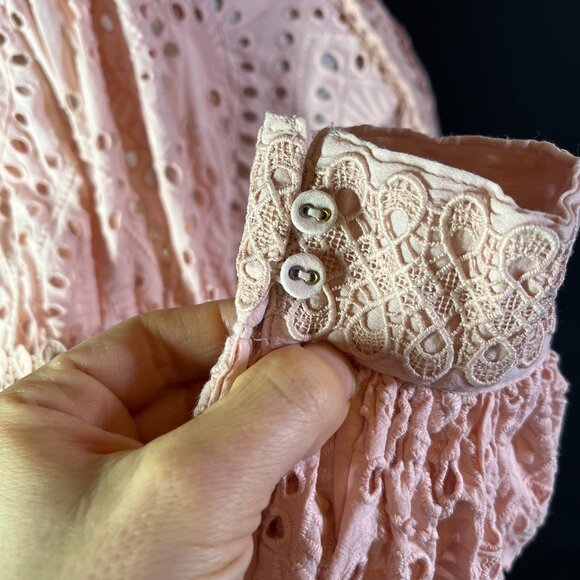 Boston Proper Size L Button-Front Eyelet Lace Blouse Pink - Picture 6 of 8